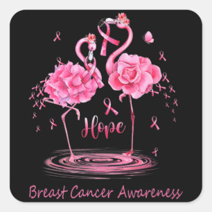 Sticker Carré Flamant rose rose Ruban Papillons Cancer du sein A