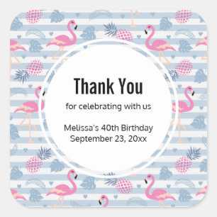 Sticker Carré Flamant rose Whimsical et Merci Motif ananas