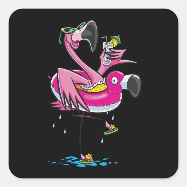 Sticker Carré Flamants roses | Flamants roses Love Beach (Devant)