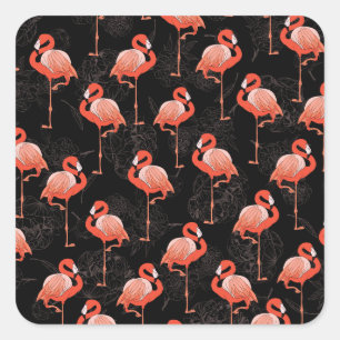 Sticker Carré Flamants roses Oiseaux : Textile Vintage