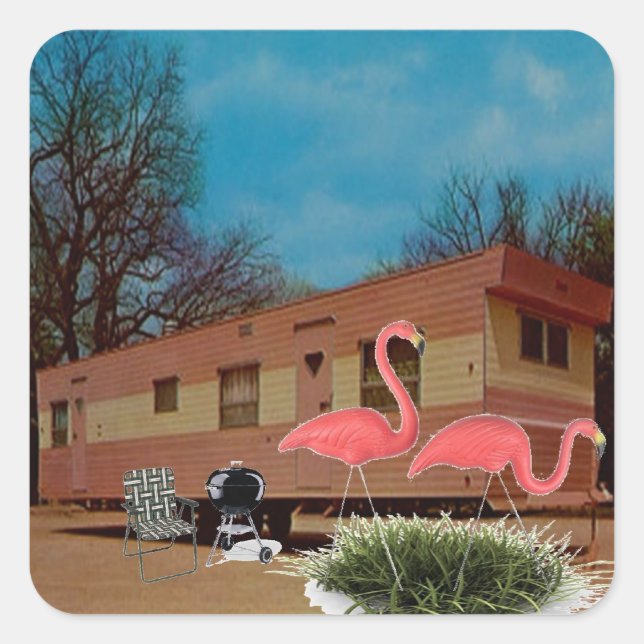 Sticker Carré Flamants roses roses (Devant)