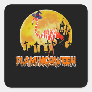 Sticker Carré Flamingo   Flamingoween Funny Witch Halloween