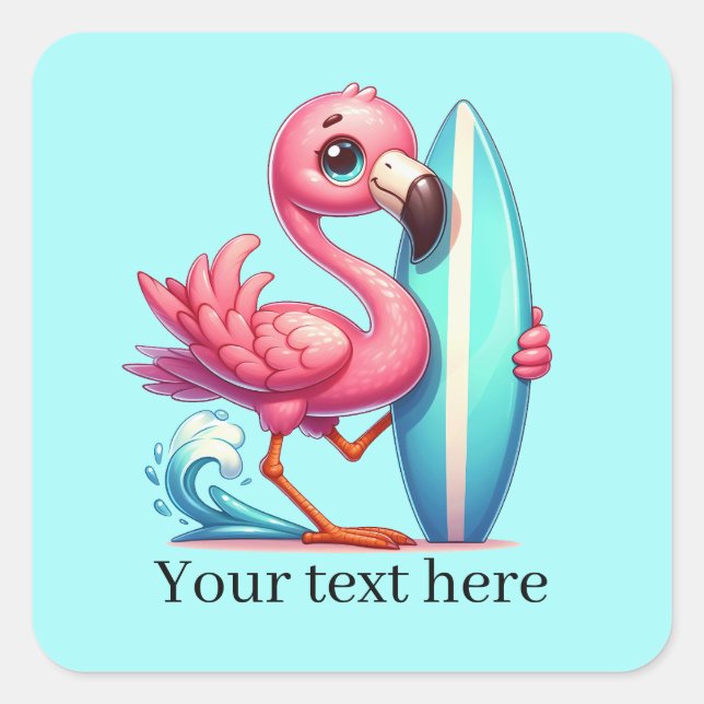 Sticker Carré Flamingo rose mignon surf (Devant)