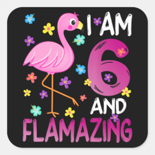 Sticker Carré Flamingoo   I Le 6 Flamazing Amazing 6e Birthday
