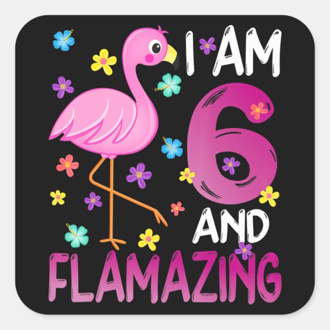 Sticker Carré Flamingoo | I Le 6 Flamazing Amazing 6e Birthday (Devant)