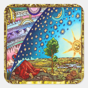 Sticker Carré Flammarion Woodcut Flat Earth Design 2017