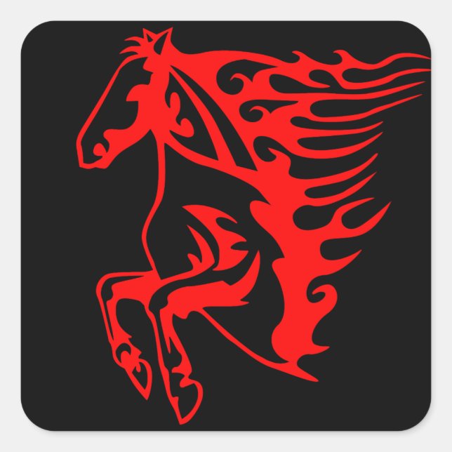 Sticker Carré Flamme feu rouge Bronco Mustang Cheval sauvage (Devant)