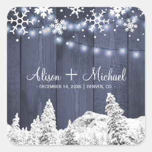 Sticker Carré Flammes de neige d'hiver grange rustique coeurs de