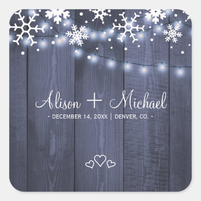 Sticker Carré Flammes de neige d'hiver grange rustique coeurs de (Devant)