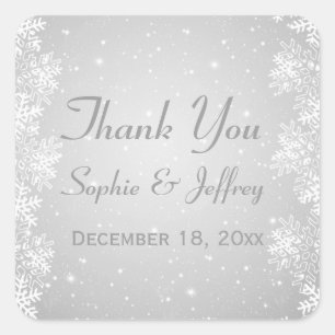 Sticker Carré Flammes de neige sur Merci Mariage gris argent