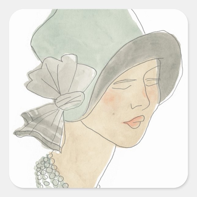 Sticker Carré Flapper Fashion Sketch - Femme avec Casquette (Devant)