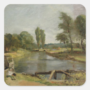 Sticker Carré Flatford Lock, 1810-11 (huile sur papier sur toile
