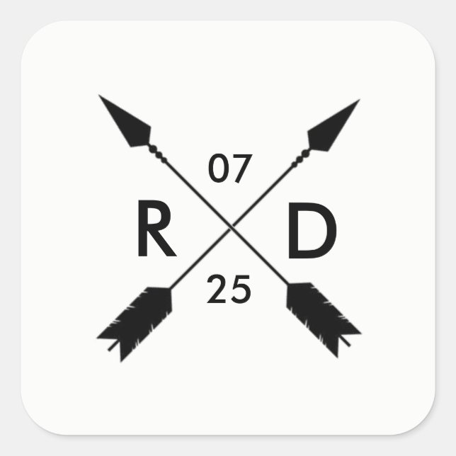 Sticker Carré Flèche croisée rustique | Date de mariage personna (Devant)