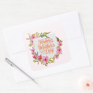 Sticker Carré Fleur aquarelle Joyeuse Fête des Mères