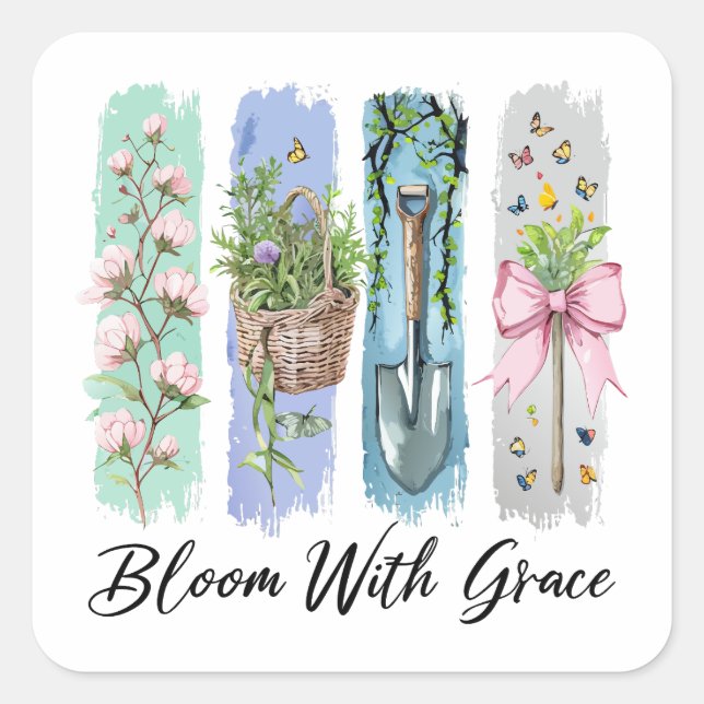 Sticker Carré Fleur avec Grace Garden Floral Art (Devant)