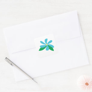 Sticker Carré Fleur bleu Aqua avec Centre étoilé jaune