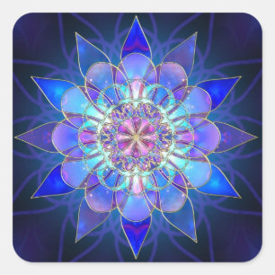 Sticker Carré Fleur bleue Mandala Fractal