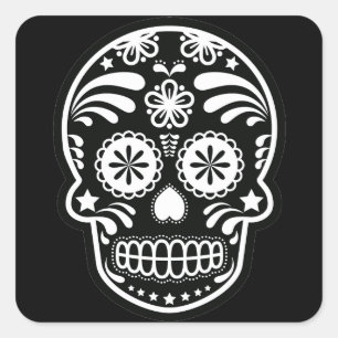 Sticker Carré Fleur crâne de sucre noir et blanc