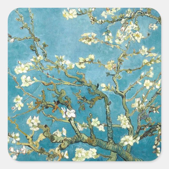 Sticker Carré Fleur d'amandes (1890) Vincent Van Gogh Art floral (Devant)