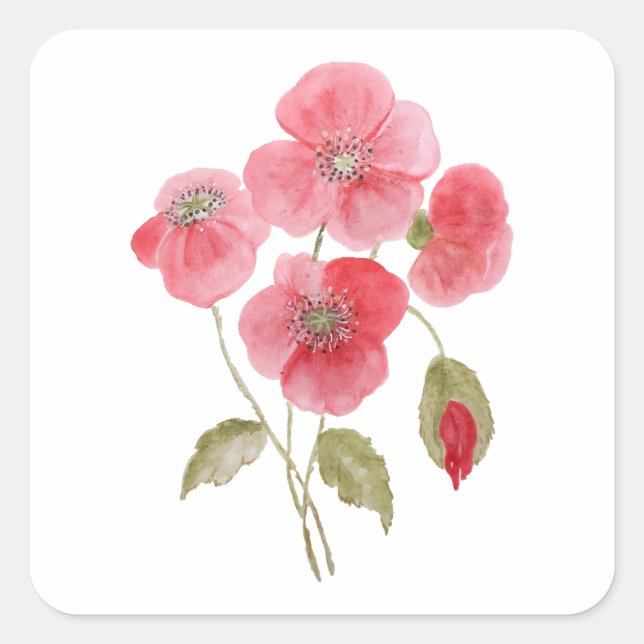 Sticker Carré Fleur d'aquarelle de Poppy (Devant)
