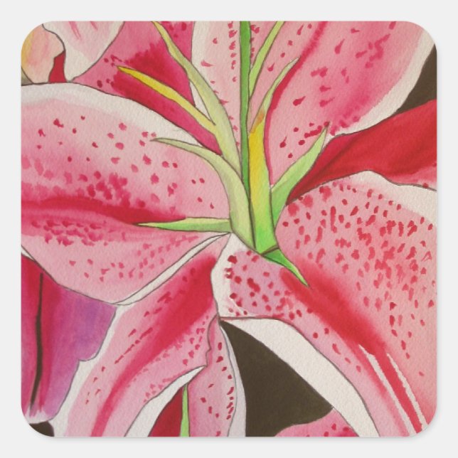 Sticker Carré Fleur d'aquarelle Stargazer rose lièvre (Devant)