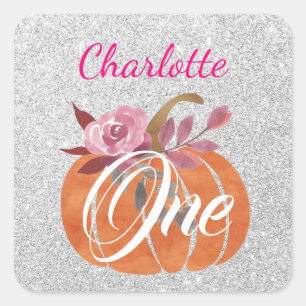 Sticker Carré Fleur d'automne de citrouille Floral d'anniversair