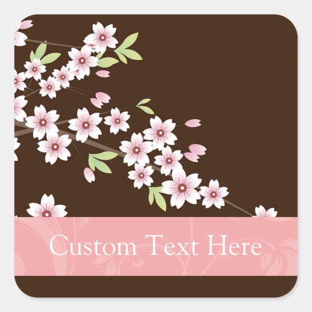 Sticker Carré Fleur de bois de chien rose/Brown personnalisée (Devant)