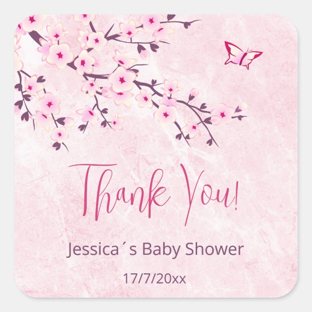 Sticker Carré Fleur de cerisier fleuri Baby shower fille rose (Devant)