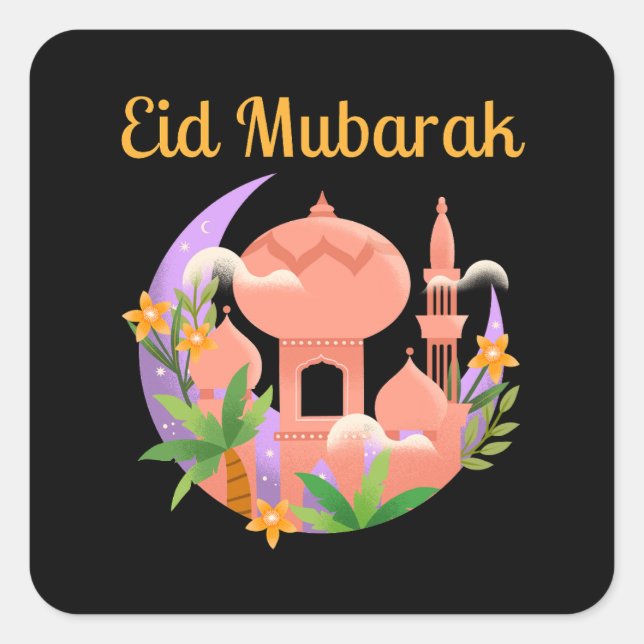 Sticker Carré Fleur de l'Aïd Moubarak (Devant)