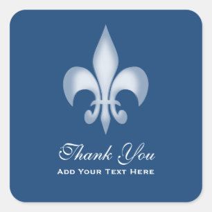 Sticker Carré Fleur de Lis Merci transparent bleu foncé