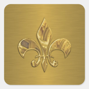 Sticker Carré Fleur de Lis sur Arrière - plan or