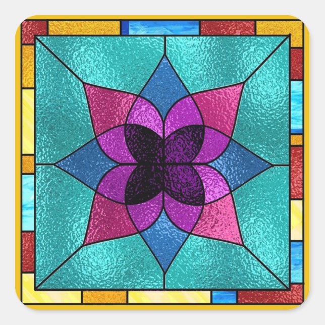 Sticker Carré Fleur de look de verre tendu (Devant)