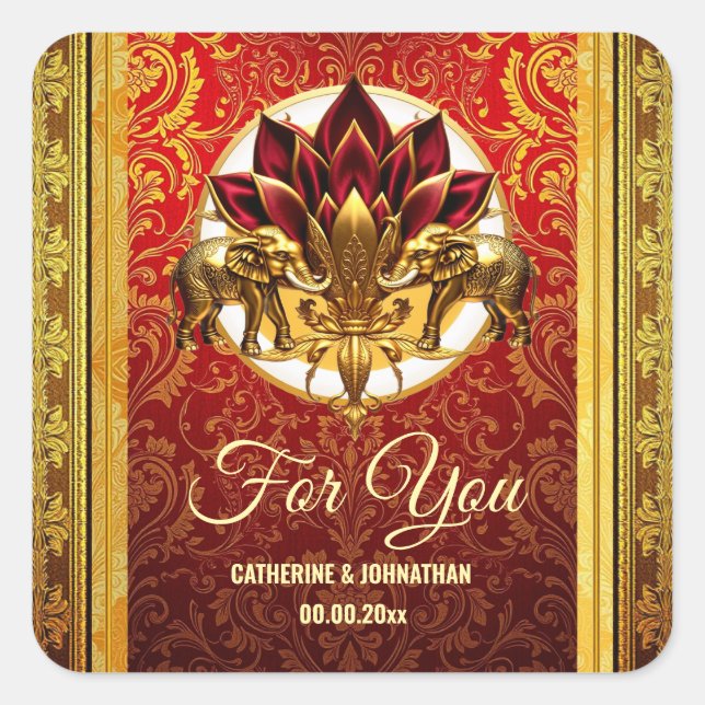 Sticker Carré Fleur de Lotus Hindi éléphants traditionnels ethni (Devant)