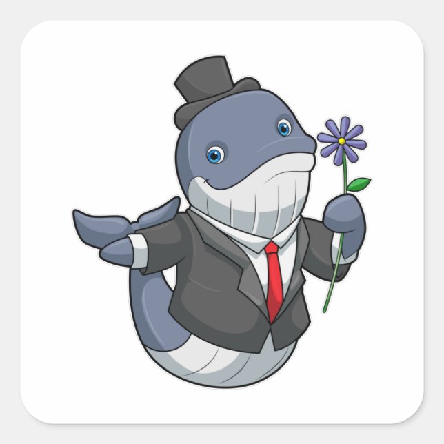 Sticker Carré Fleur de Mariage de baleine (Devant)