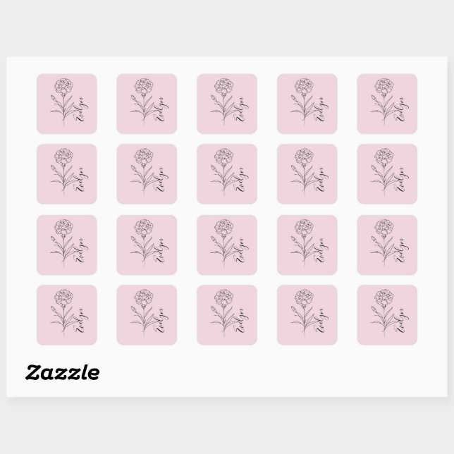 Sticker Carré Fleur de naissance de l'oeillet de janvier personn (Feuille)