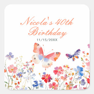 Sticker Carré Fleur de papillon d'été Anniversaire