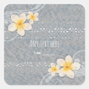 Sticker Carré Fleur de Plumeria Tropicale Gris Jaune Fête d'été
