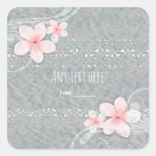 Sticker Carré Fleur de Plumeria Tropicale Gris Rose Fête d'Été