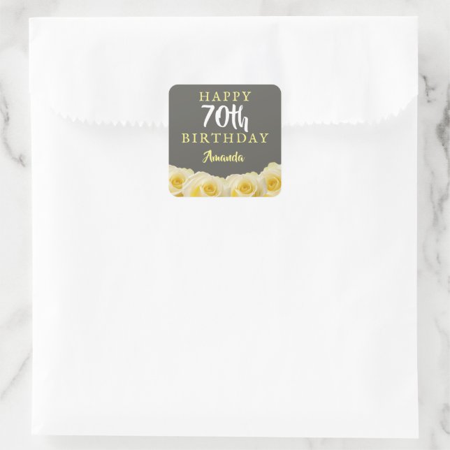 Sticker Carré Fleur de rose jaune 70e anniversaire (Sac)