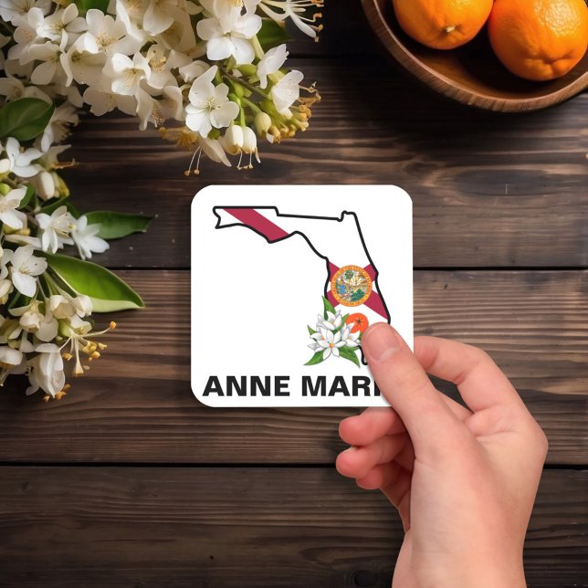 Sticker Carré Fleur d'état Floride personnalisée Fleur Orange Bl (Créateur téléchargé)