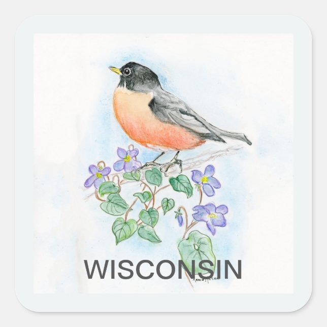 Sticker Carré Fleur d'oiseau du Wisconsin (Devant)