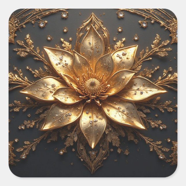 Sticker Carré Fleur d'Or Luxueuse (Devant)