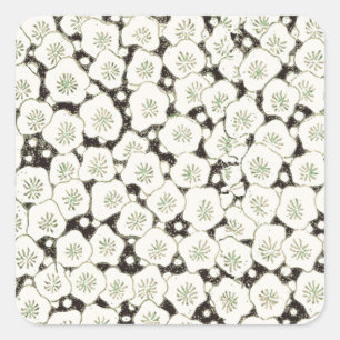 Sticker Carré Fleur japonaise vintage 1902 : Fleur noire et blan