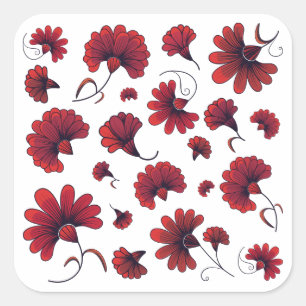 Sticker Carré Fleur Motif Vector Carnation Rouge