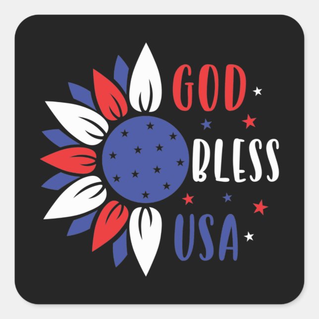 Sticker Carré Fleur patriotique Dieu béni USA (Devant)