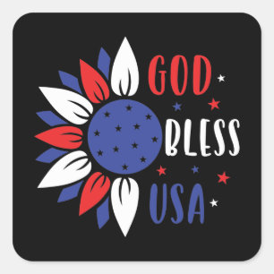 Sticker Carré Fleur patriotique Dieu béni USA