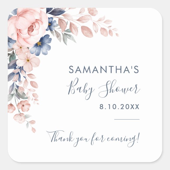 Sticker Carré Fleur rose Floral Baby shower moderne (Devant)