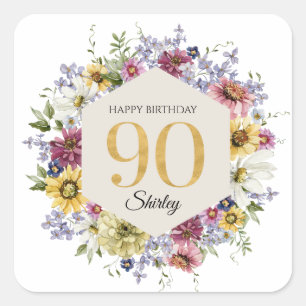 Sticker Carré Fleur sauvage 90e anniversaire personnalisé