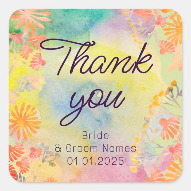 Sticker Carré Fleur sauvage aquarelle psychédélique  (Devant)