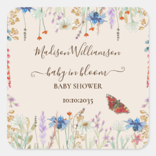 Sticker Carré Fleur sauvage Baby in Baby in florom Baby shower